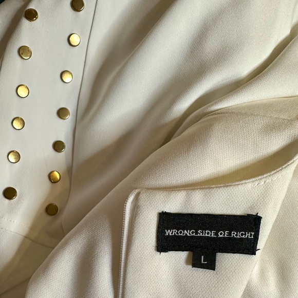 Wrong Side of Right White Long Sleeve Dress w/ Gold Studs. Size Large - Picture 13 of 15